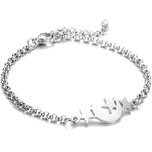 Pulsera ajustable de acero inoxidable con estrellas y luna