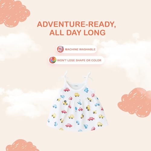 Image of Kidbea Cotton Baby Dress for Girls | Soft Sleeveless Summer Dress for Girl | Cute Printed Newborn Baby Muslin Frocks with Tie-Up Closure