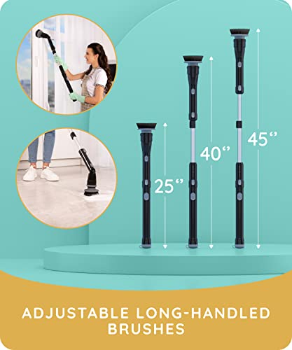 JULY HOME Electric Spin Scrubber with Adjustable Extension Shower Scrubber Brush, Cordless Automatic Power Scrubber for Shower, Cleaner for Tile, Floor, Long Handle & 3 Brush (Packaging May Vary)