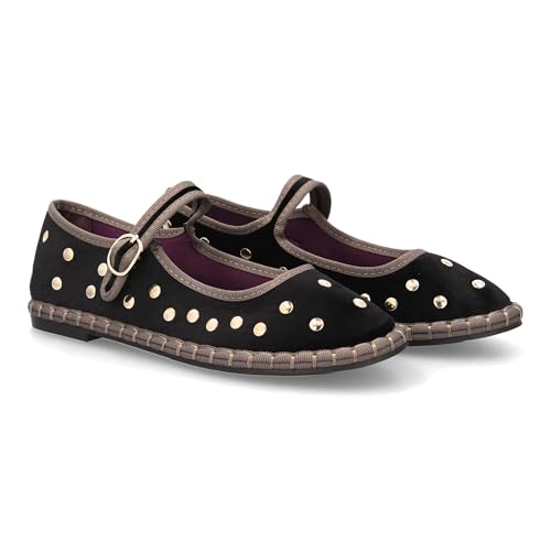 shoes&blues.es 95542 Bailarina con Cierre de Hebilla y Tachuelas metalicas. Suela Flexible y Ligera. Ideal para Otono Invierno. Negro Talla 36