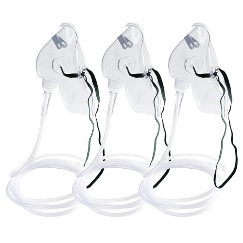 DWCHECK 3 Pack Oxygen Mask for Face Adult with 7 Ft Tube Adult Oxygen Mask with Adjustable Elastic Strap DEHP Free and Latex Free Material - Adult Elongated XL Clear