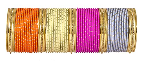 Image of NMII Stylish Multi colour Metal Bangles set for women and Girls with Zari and Cutting Design | Fancy Multicolour Bangles for women | Metal Chudi Set For Women | Women's Bangles
