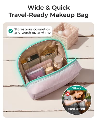 Image of BAGSMART Small Makeup Bag, Puffy Wide-open Zipper Cosmetic Pouch | Puffy Padded, Travel Essentials, Make Up Bag, For Women, Makeup Organizer, Toiletries Accessories Brushes