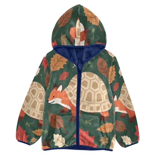 Fox and Turtle Autumn Leaves Toddler Fleece Jacket Girl Boys Hooded Fleece Jacket Coat Warm Outwear Zip-up 3-10T