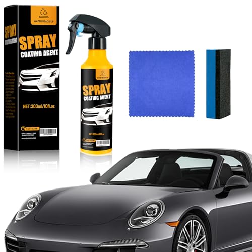 Car Coating Spray Kit Nano Hydrophobic Ceramic Coating Easy-to-Spray Auto Paint Protection Includes Microfiber Cloth for Vehicle Shine & Protection300ml(1sponge+1towel)