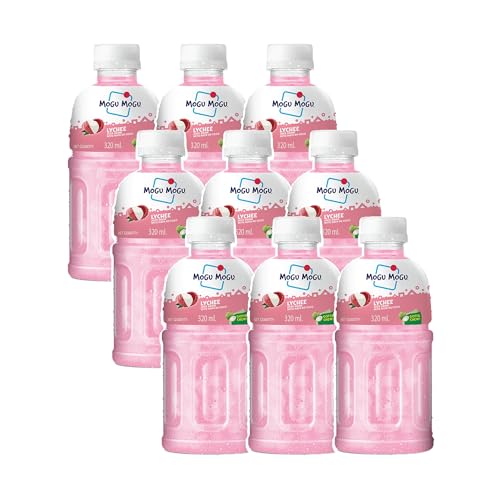 Mogu Mogu Lychee Juice with 25% NATA De Coco | Energy Booster Drink | Full Fruit Fibres | No Added Preservatives and Colours - (Pack of 9 320 ml Each)