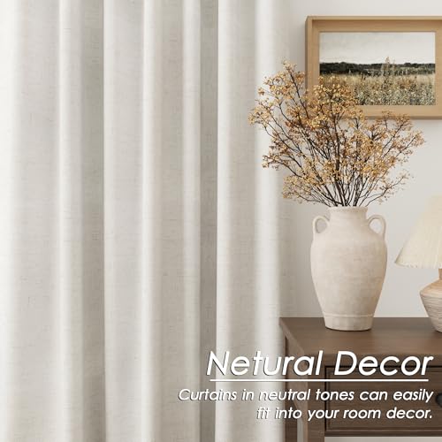 Image of Cream 100% Blackout Linen Curtains 120 Inches Long for Bedroom Back Tab Room Darkening Black Out Curtain Modern Farmhouse Decor Neutral Luxury Floor to Ceiling Drapes for Living Room 52x120,2 Panels