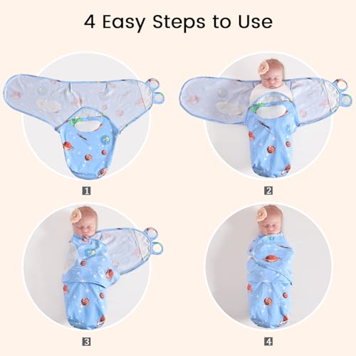 Image of david's kids 100% Cotton 3 Pack Baby Swaddle Wrap for 0-3 Months, Soft Breathable Swaddle Blanket for Newborn Infant, Adjustable Baby Wrap Sleep Sacks for Boys Girls, Newborn Essentials, Space