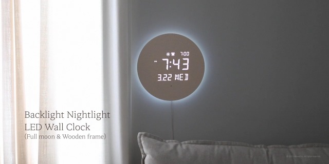 mooas 満月 バックライト 常夜灯 LED 壁掛け時計