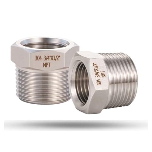 2 Pcs 3/4 Male NPT to 1/2 Female NPT Reducer Hex Bushing304 Stainless Steel Pipe Fitting Hex Bushing Heavy Duty Pipe Fitting Reducer Adapter