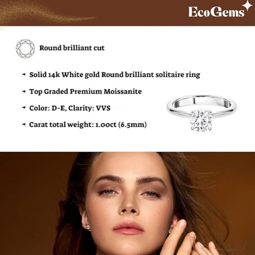 1.00-2.00 Cttw Moissanite Solitaire Engagement Ring Round Brilliant Cut 14K White Gold (D-E Color, VS Min Clarity) | Comes With Gift Box3