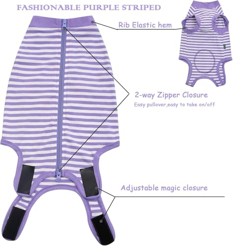 Image of Dog Surgery Recovery Suit Dogs Neuter Spay Female Male Protective Clothes,XXL Purple-White Striped
