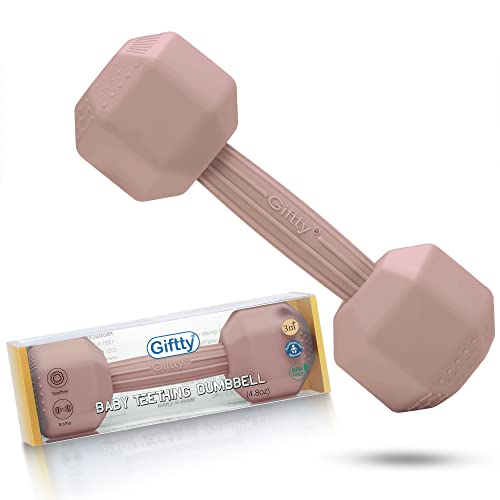Image of Giftty Baby Dumbbell Toy - Silicone Infant Rattle Teething Toy Teether Toddler Sensory Toy Durable Safe Exercises Workout Weight - Great Gift for Girls and Boys (1pcs - Sandy Brown)