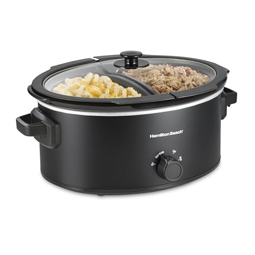 Hamilton Beach Double Dish Slow Cooker with 6qt Crock and Dual 2.5qt Nonstick Insert to Cook Two Meals at Once, Serves 7+ People, Dishwasher Safe Pot & Lid, Black (33569)