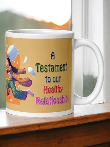 Image of Better Gift Flowers Pillow Fight Customized Mug, Round Shaped Multicolor Themed Coffee Mugs, Mug for Gifting, Gifting Items for Family, Friends & Closed Ones