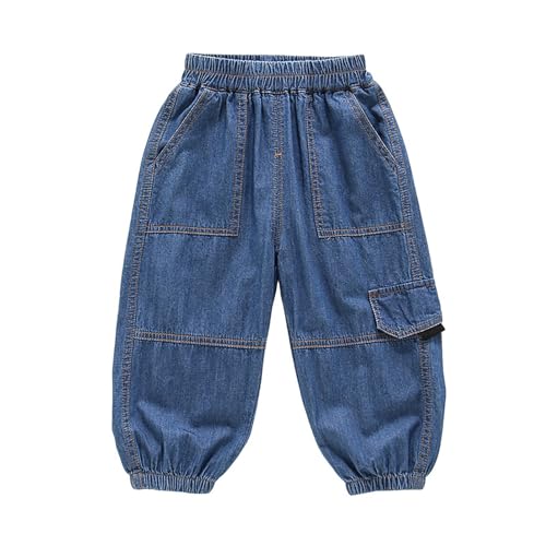 Boys Girls Harlen Jeans Elastic Waist Wide Leg Lightweight Denim Pants Solid Casual Wash Jeans with Pocket