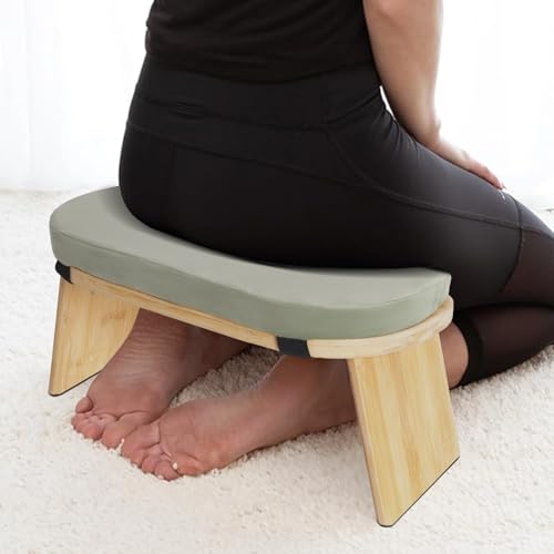 Banc de méditation pliable en bambou - Tabouret de méditation avec coussin de méditation pour s'agenouiller et s'asseoir – Image 3