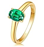 Wycian Anillo de boda de oro para mujer, anillo de boda para mujer, creado en laboratorio, esmeralda, ovalado, tamaño V 1/2, sólido, no chapado, joyería de aniversario para hermanas, P 1/2, Oro de 18
