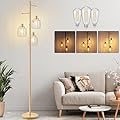 Dimmable Floor Lamp with 3 LED Edsion Bulbs, Farmhouse Tall Standing Lamp for Living Room, Modern Gold Tree Floor Lamp, Bright Vintage Pole Light with Cage Shades for Bedroom Home Decor