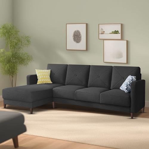 Image of Baloney LHS 6 Seater L Shape Sofa Set for Living Room (Black Fabric) Premium Fabric Sofa