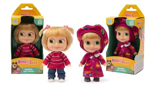 Masha & The Bear Best Friend Doll Twin Pack Includes 12cm Masha in Painter Dress & 12cm Best Friend in Colourful Sweater Articulated Dolls from the Hit TV Series Gift for Kids 3+
