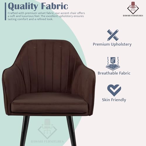 Image of Set of 2 Accent Chair for Living Room | Modern Armchair in Soft Velvet Fabric with Sturdy Legs | Premium Chair for Home Living Room Bedroom Restaurent | (Black Legs, Dark Brown)