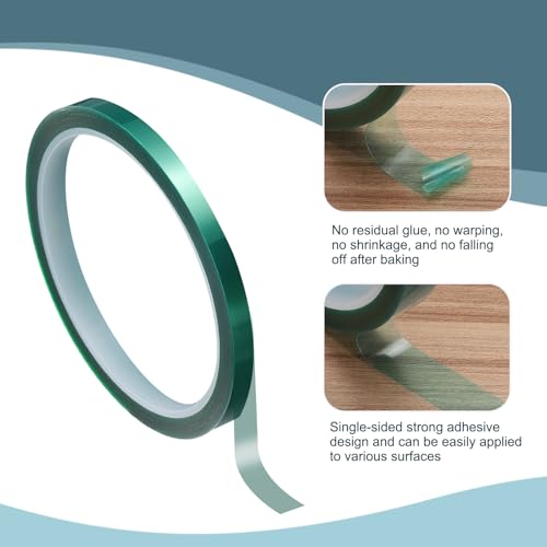 Image of HARFINGTON 2 Rolls High Temperature Masking Tape 1 /4 inch x108ft(6mmx33m) 0.05mm Thick PET Film Silicone Adhesive Heat Resistant Tapes for Heat Press Anodizing Circuit Board, Dark Green