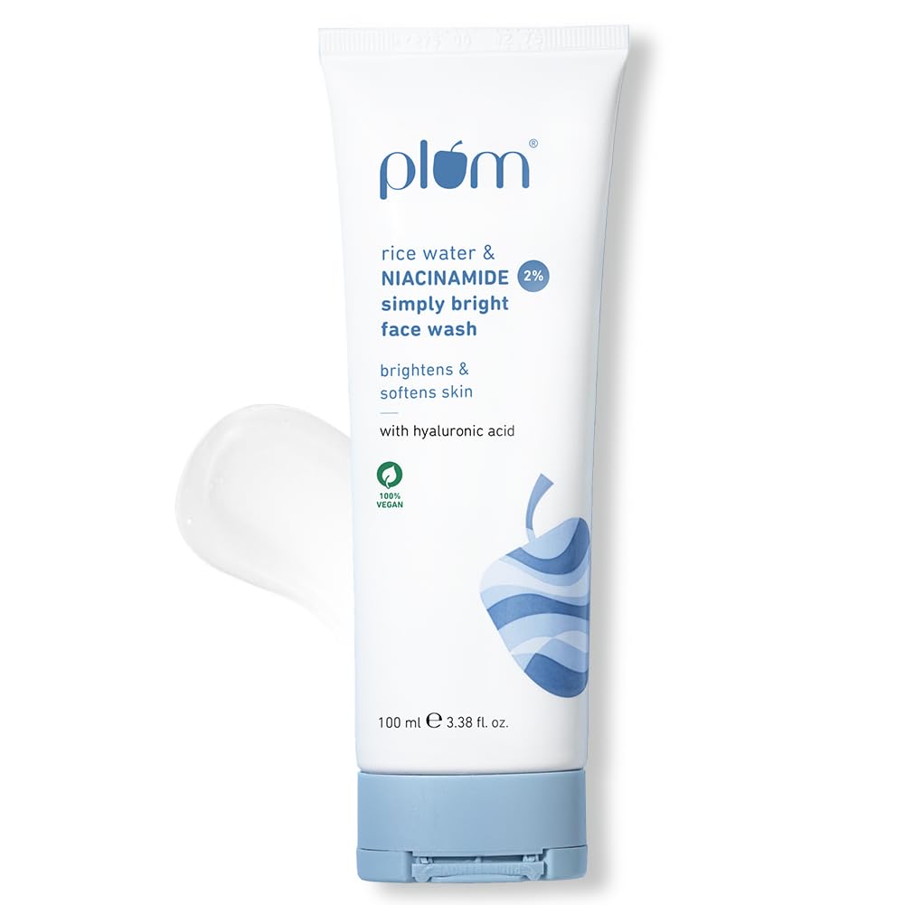 Plum 2% Niacinamide Simply Bright Face Wash With Rice Water 100 ml | Brightens Skin, Helps Fade Blemishes | Softens & Smoothens Skin | Gentle & Non-Drying | Women & Men | 100% Vegan