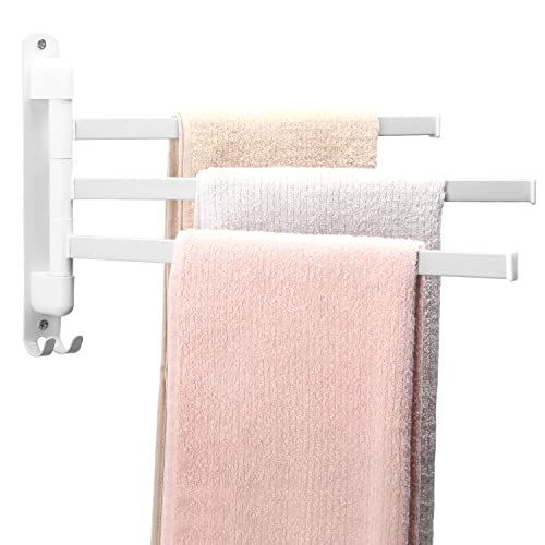 Idocolors Porte-Serviettes Murale avec 3 Barres 180°Rotatives Sèche-Serviettes pour Salle de Bain Cuisine Lavabo Porte-Manteau Mural Blanc Cover