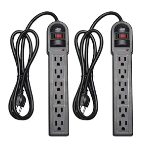 KMC 6-Outlet Surge Protector Power Strip 2-Pack, 900 Joule, 4-Foot Cord, Overload Protection, Black