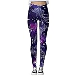 Damen Karneval Gemustertes Legging - Galaxy Muster Bunt Glänzend Elastisch Casual Party Warm Outfit...