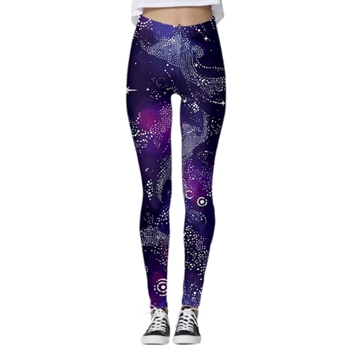 Fashion Carnival - Mallas de yoga informales con estampado de cielo estrellado de galaxias, pantalones de entrenamiento para correr y fitness, Color morado oscuro., S