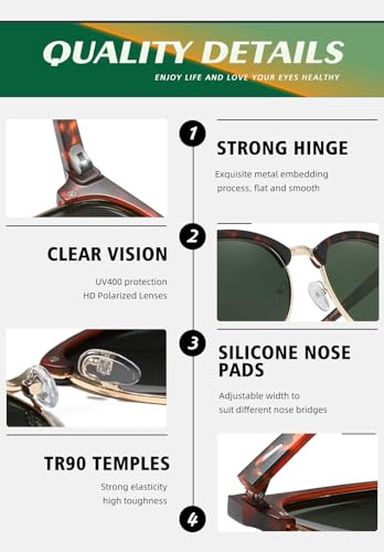 Carefully Men Classic Polarized Sunglasses Semi Rimless Frame Women's UV400 Protective Eyewear 2PCS3