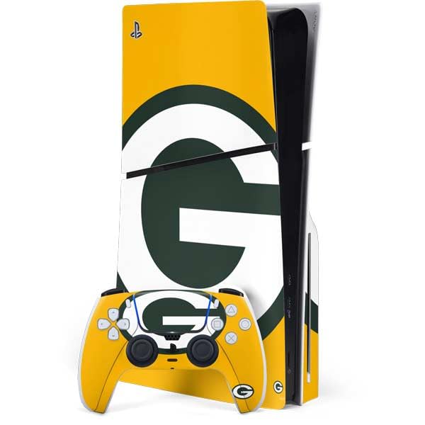 Skinit Decal Gaming Skin Compatible with PS5 Slim Disk Bundle - Officially Licensed NFL Green Bay Packers Large Logo Design