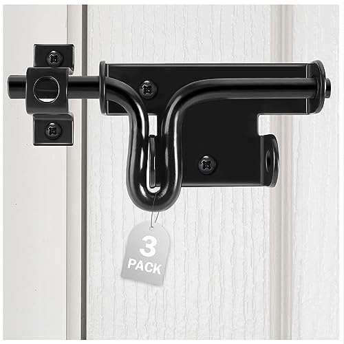 Image of Door Lock Bolt Gate Latch - 3 Pack Heavy Duty Fence Slide Latches Outdoor Doors Latches Hardware Gates Locks Black Barrel Bolt Locking Sliding Bolt Latch Padlock Hole for Wooden Fence Yard Shed Barn