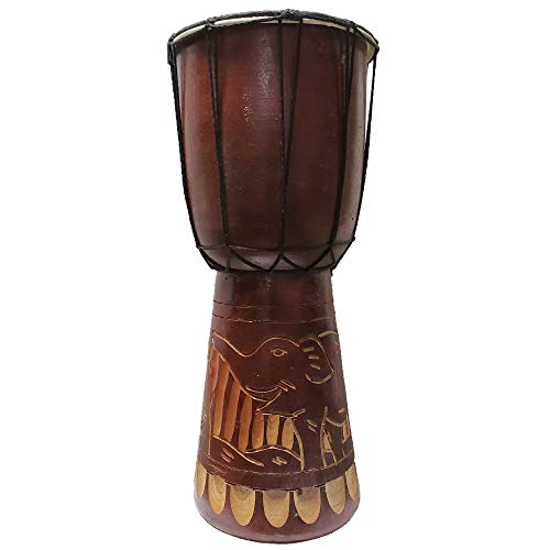 Djembe Drum with Elephant Carved Design, 16"