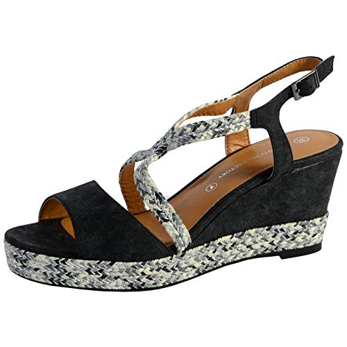 Sandale compensée The Divine Factory pour femme en noir confortable