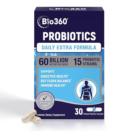 Extra Strength Probiotic for Digestive Health and Immune Support, 60 Billion CFU & 15 Strains, Gut Health Probiotics for Men and Women Supports Occasional Constipation, Diarrhea, Gas & Bloating, 30CT
