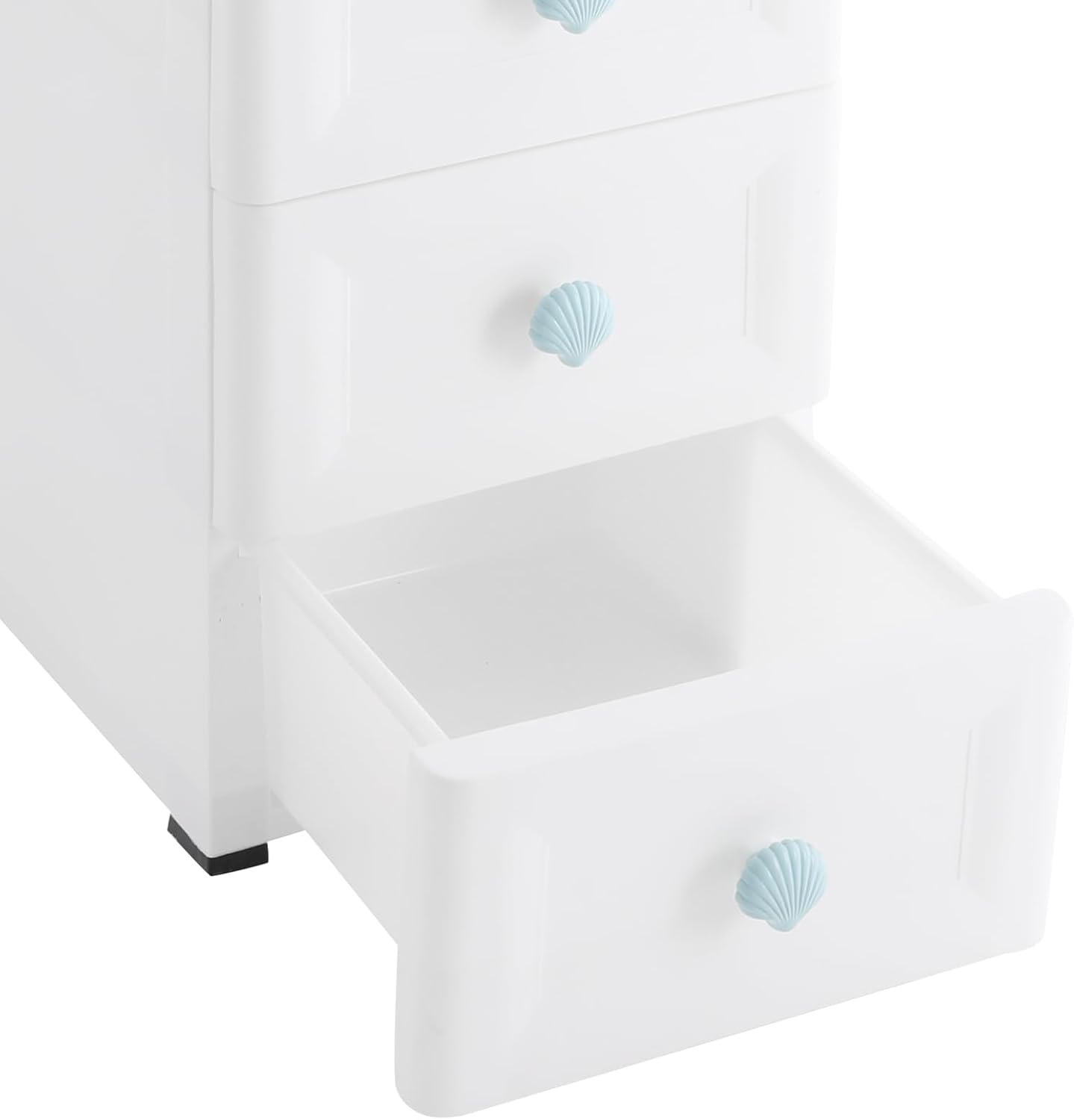 5-Tier Rolling Storage Drawer Cart - Slim Plastic Bathroom Organizer with Shell-Shaped Handle, European Style Storage Cabinet for Home & Bathroom Use, Space-Saving Design