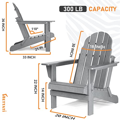 Gettati Folding Adirondack Chair, Patio Outdoor Chairs, Hdpe Plastic Resin Deck Chair, Painted Weather Resistant, For Deck, Garden, Backyard & Lawn Furniture, Fire Pit, Porch Seating (Grey) #TOP2