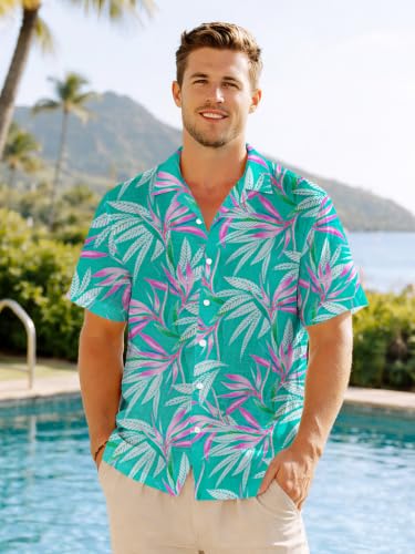 Image of Yoimira Hawaiian Shirts for Men, Print Mens Casual Short Sleeve Button Down Shirts Floral Aloha Beach Shirt