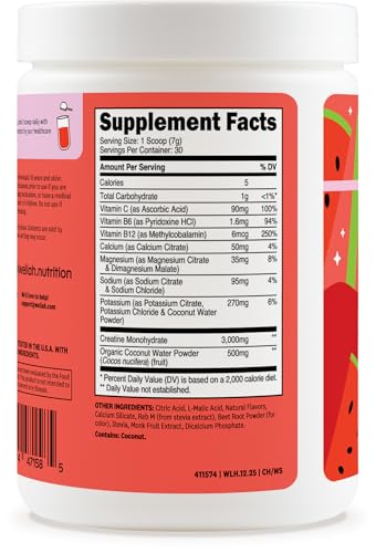 Image of Wellah Creatine + Electrolytes Powder (Watermelon Slush) 30 Servings - Hydration Drink Mix with 3g of Creatine Monohydrate