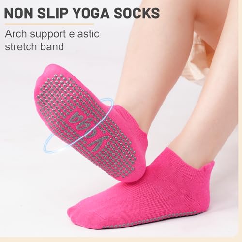 SkiBeaut Pilates Grips Women Socks, 4 Pairs Non Slip Yoga Ballet Dance Sticky Hospital Home Socks with Grippers for Woman3