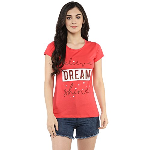 Image of Modeve Women Printed Cotton Blend Half Sleeve Round Neck T-Shirt for Summer