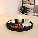 YOAYO Modern Round Decorative Iron Tray - Black 13' Coffee Table Serving Tray with...