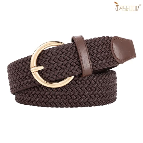 Image of JASGOOD Women Men Braided Woven Elastic Stretch Waist Belt Golf Canvas Fabric Casual Belt for Jeans Pants