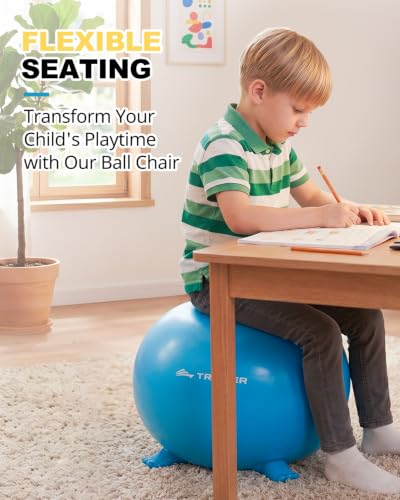 Image of Trideer Flexible Seating for Classroom Elementary, Yoga Ball Chairs for Kids, Wobble Chair of School Supplies for Sensory Kids, Student Desk Chairs for Homeschool (Blue, 45cm)