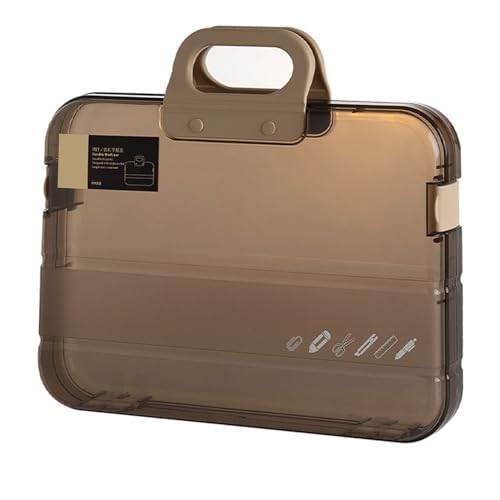 Transparent File Box, Craft Organizers and Storage Plastic Scrapbook Paper Storage Cases Portable Project Case with Handle Plastic File Case(Coffee)