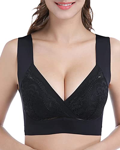 WOWENY Damen Vollschalen BH - Damen Nahtlos Spitzen BH - Komfort BHS Ohne Bügel - Zero Feel Bralette für Frauen, Weich und Bequem, Klassische Bustier Damen BH Modern Feeling (Z-Schwarz-1, M)
