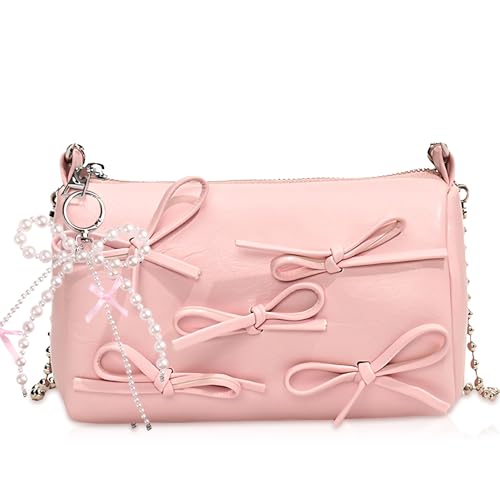 Image of JeVenis Pink Bows Coquette Shoulder Bag for Women Hobo Handbags Trendy Y2K Purses Leather Clutch Bag Cute Bow Purse